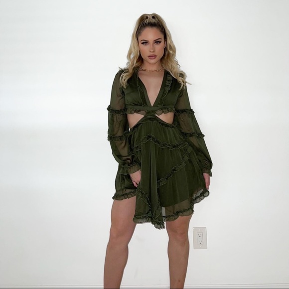 Olive Lace Up Mini Dress - Picture 6 of 8
